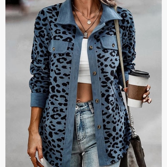 NWOT Women Leopard Shacket Jacket Lightweight Lapel Long Sleeve
Corduroy Shirt - Picture 7 of 11